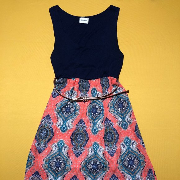 Style Rack Size M Black Pink & Blue Sleeveless with Belt Maxi Dress - Picture 1 of 7